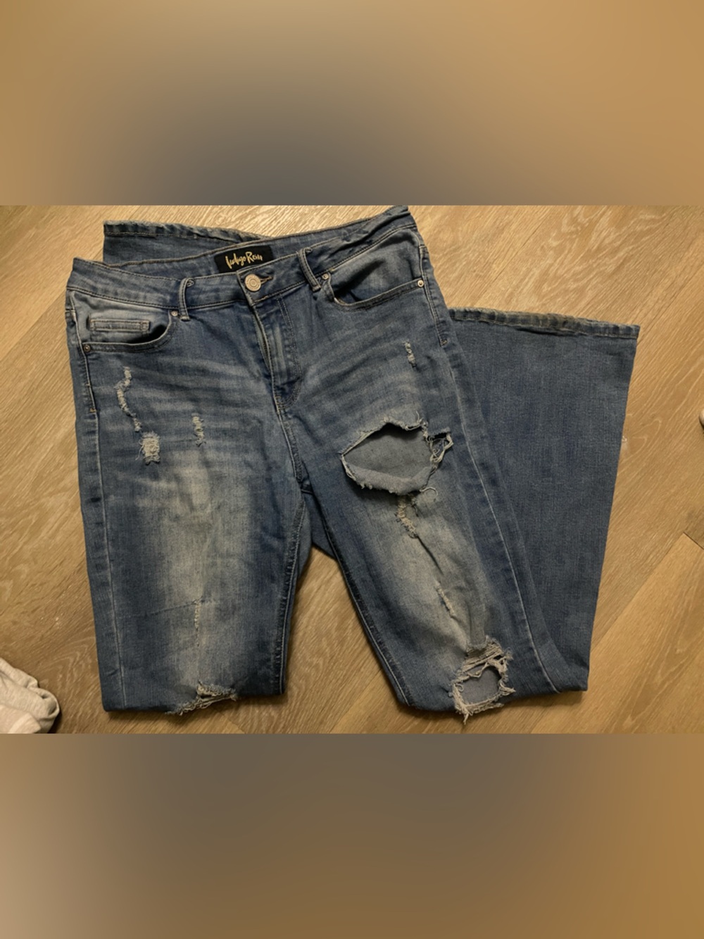 Indigo Rein Distressed Blue Wide Leg Jeans